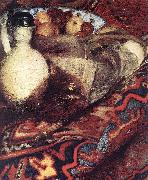 VERMEER VAN DELFT, Jan A Woman Asleep at Table (detail) ert painting